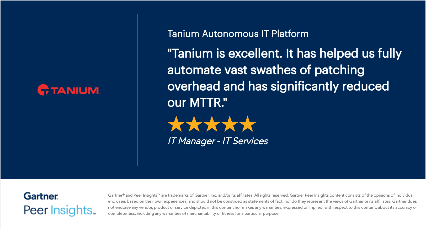 Gartner Peer Insights customer review snippet showing 5-star rating and testimonial