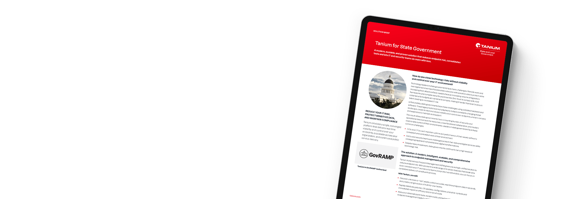 Tableta que muestra la solución de Tanium para el gobierno estatal