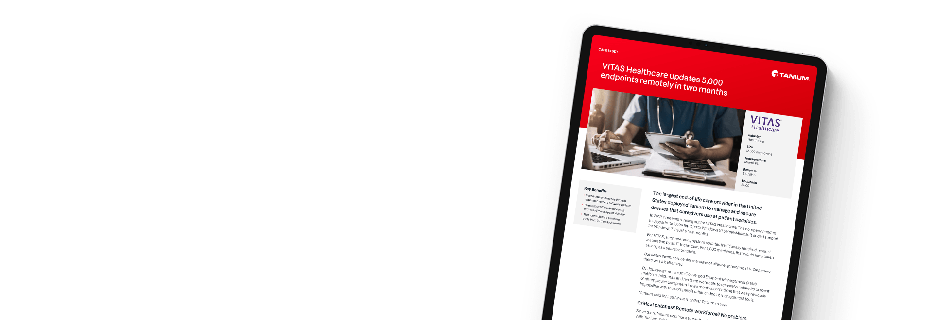 Tablet displaying VITAS Healthcare case study on endpoint deployment