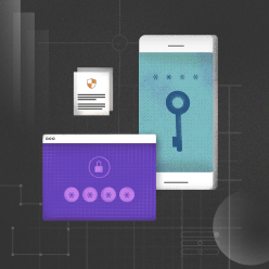Ilustración de iconos de una aplicación móvil y sus funciones de seguridad