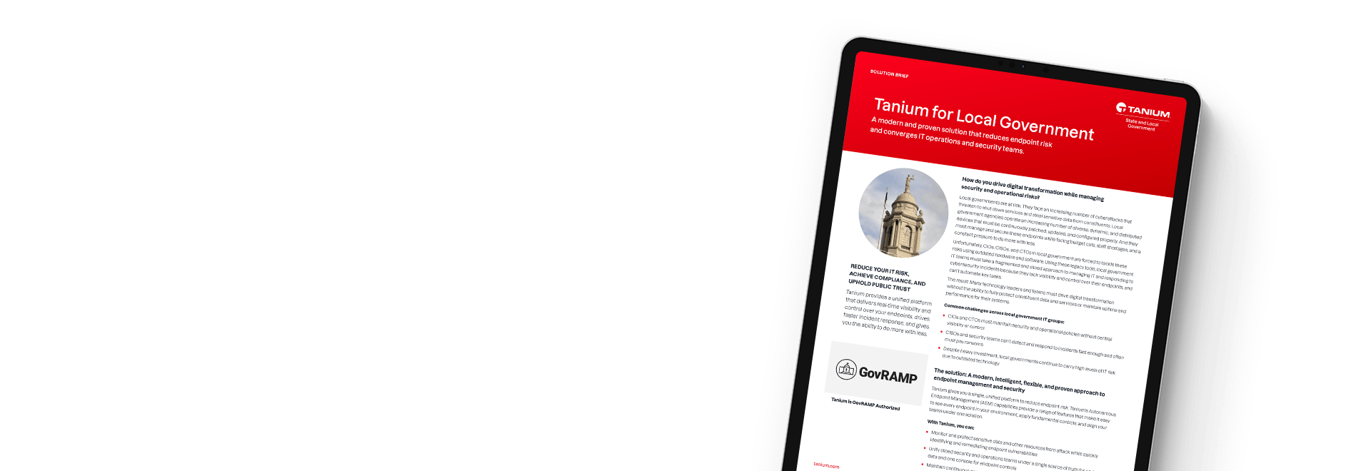 Tableta que muestra la solución de Tanium para el gobierno local