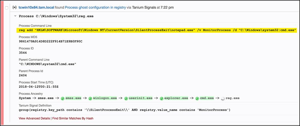 Señales de Tanium que indican la detección de un mecanismo de persistencia de PowerShell