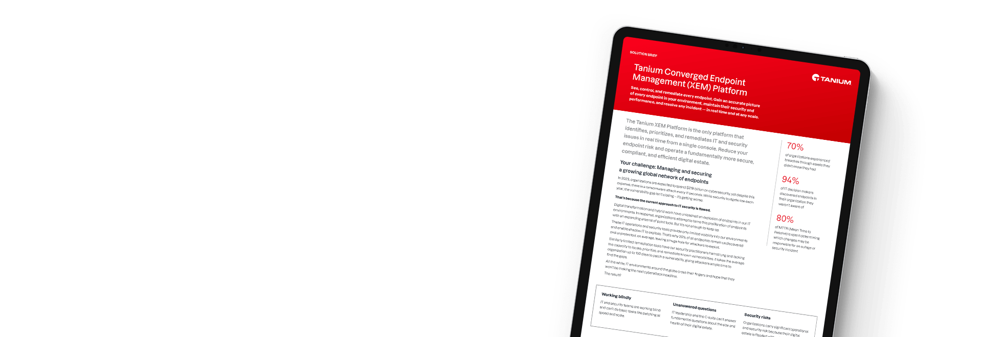 Maqueta de tableta del resumen de solución de la "Plataforma de gestión convergente de endpoints (XEM)"