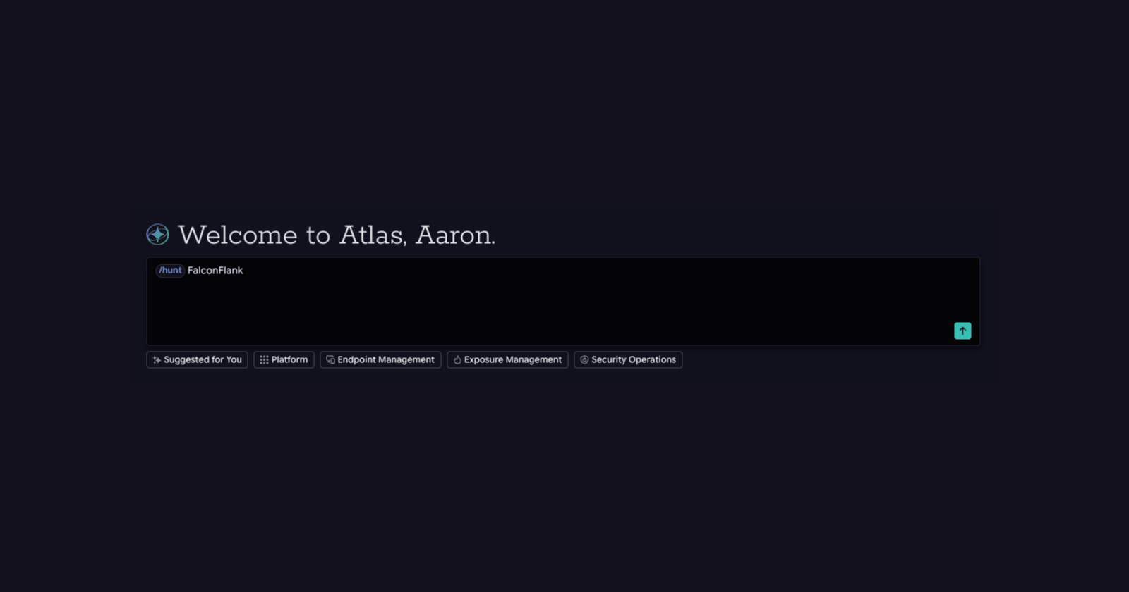 The Tanium Atlas prompt bar with a slash-hunt FalconFlank command entered