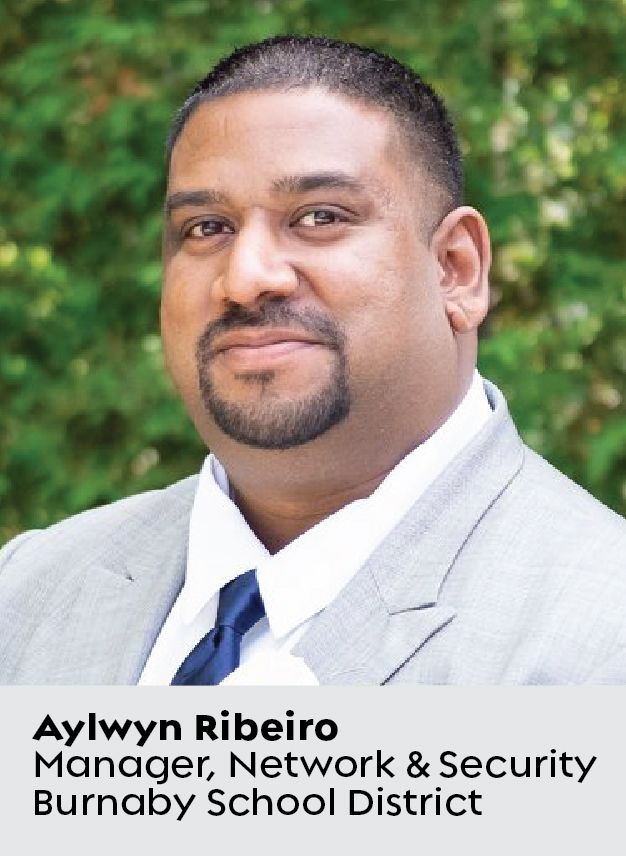 Fotografía de primer plano de Aylwyn Ribeiro, responsable de Redes y Seguridad del Distrito Escolar de Burnaby