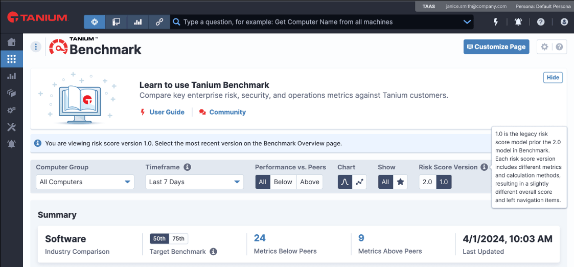 Captura de pantalla de Tanium Benchmark