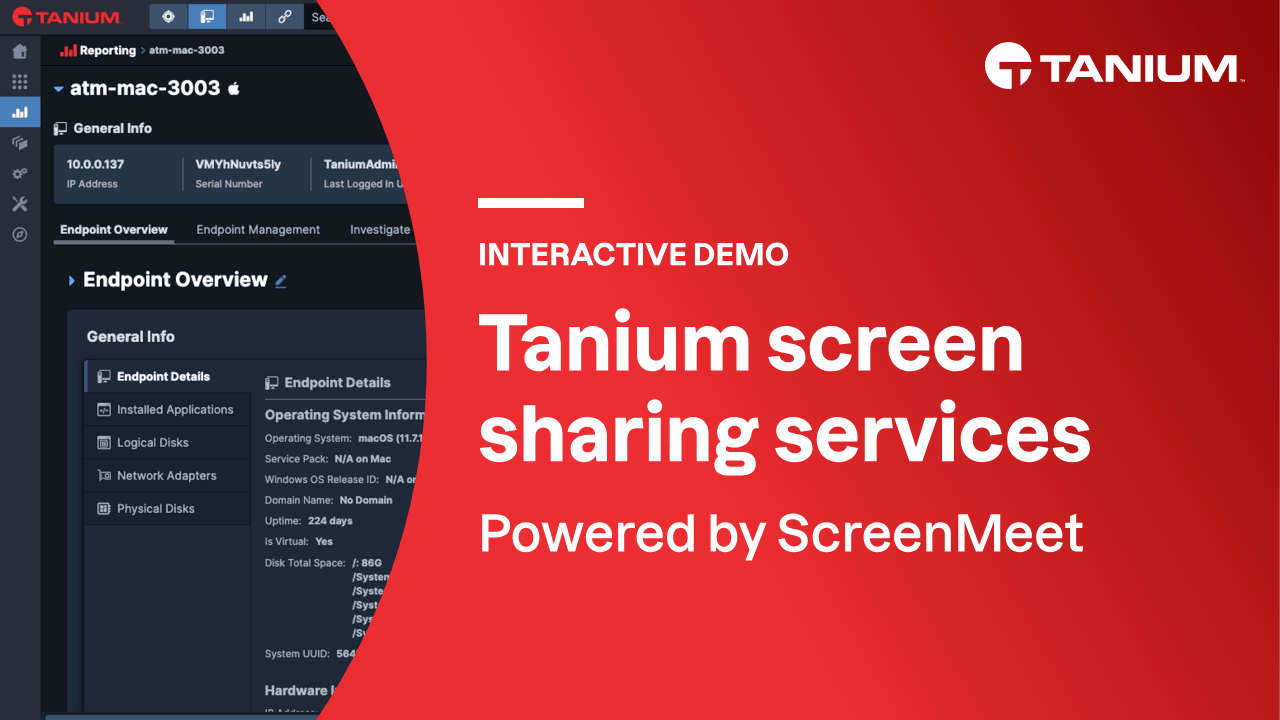 Captura de pantalla de la demostración de Tanium Screenmeet