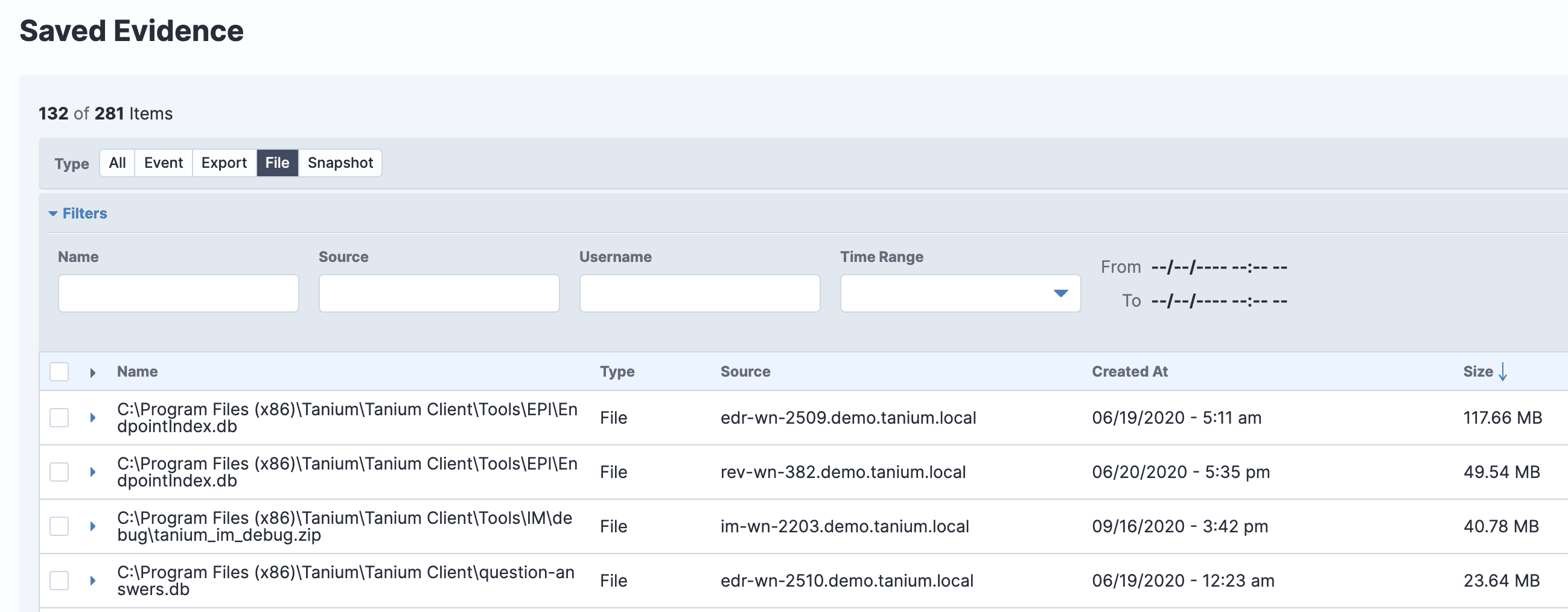 Imagen que muestra cómo Tanium Threat Response puede recopilar datos forenses de un terminal.