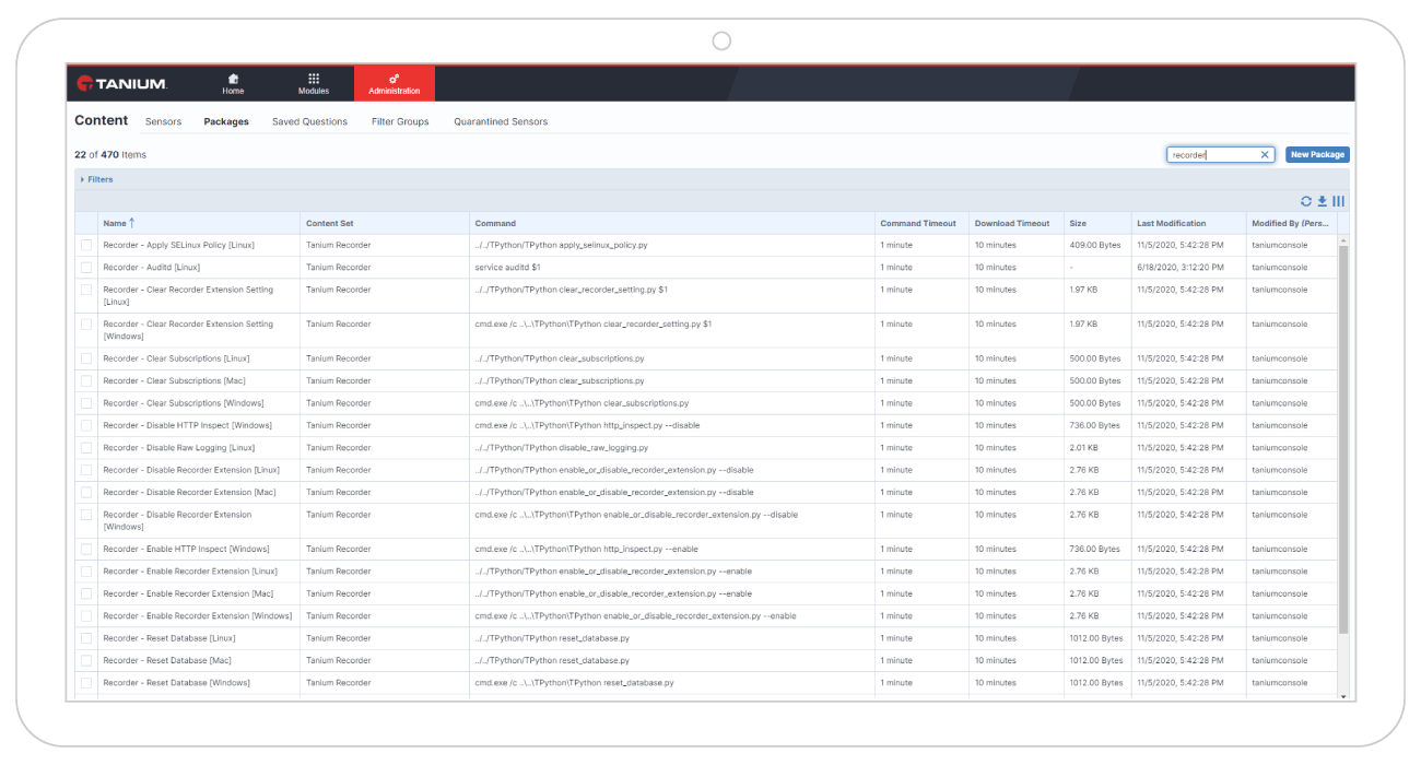 Grabador de cliente Tanium