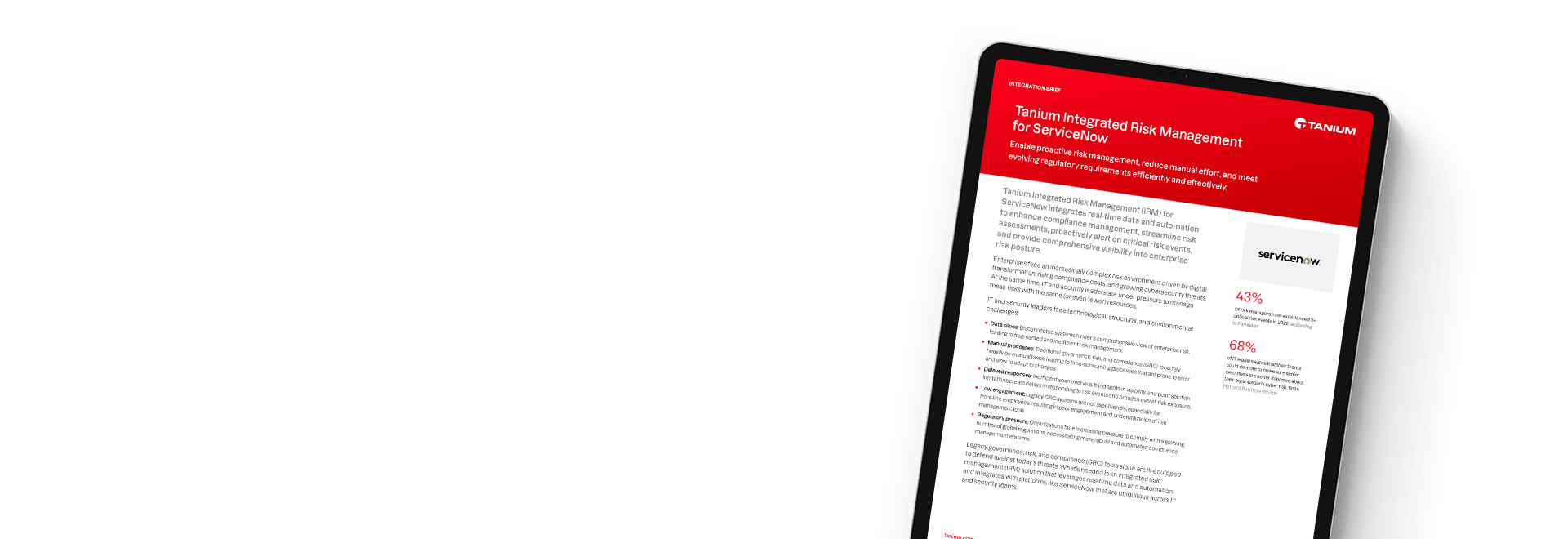 Resumen de la solución de Gestión de Riesgos Integrada de Tanium para ServiceNow en tableta