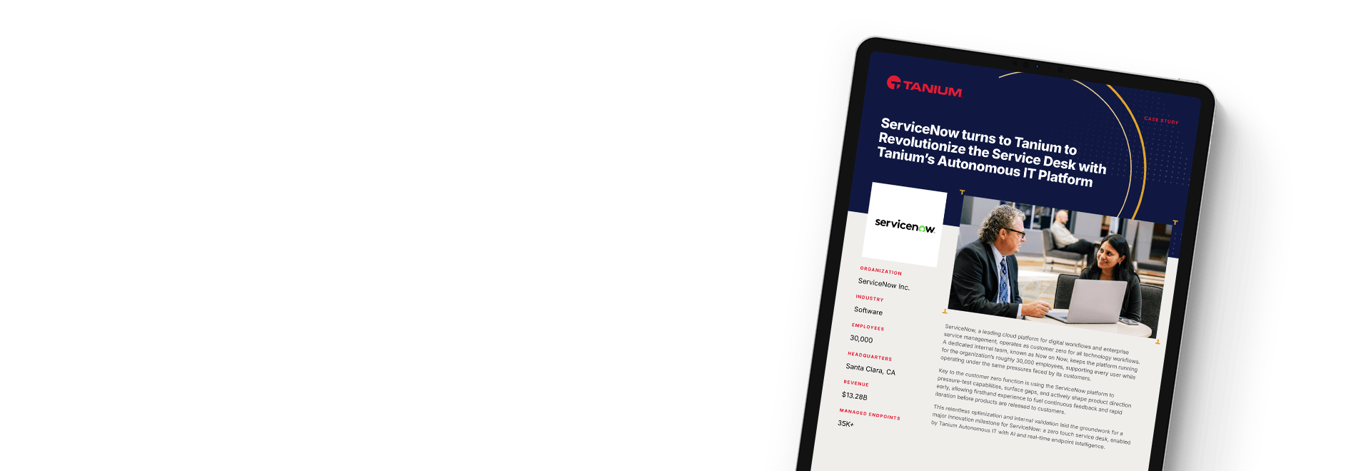ServiceNow turns to Tanium to Revolutionize the Service Desk customer story on tablet