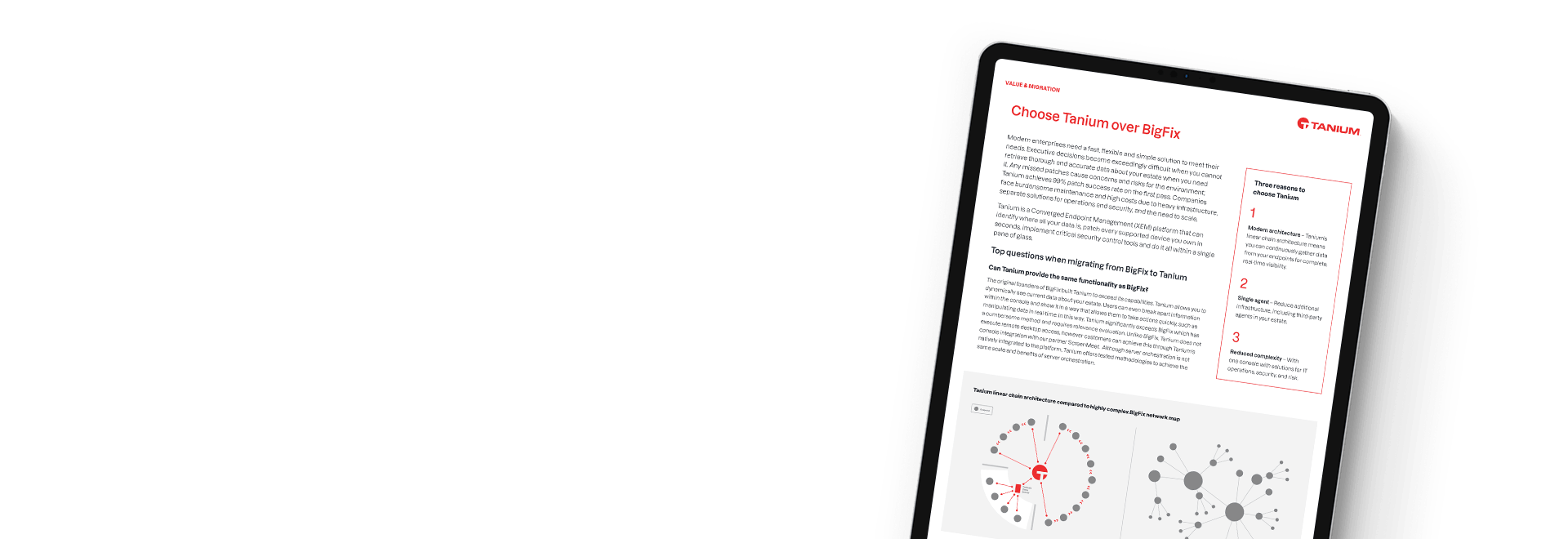Tablet showing why choose Tanium over BigFix comparison