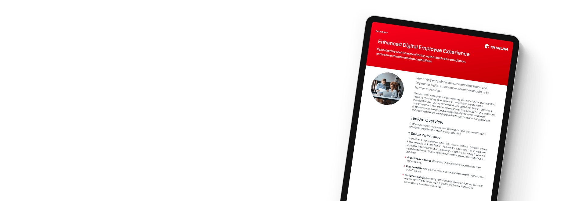 Enhanced Digital Employee Experience datasheet showing office workers collaborating