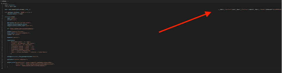Amplíe la ventana del editor de código para que se vea el código malicioso, desplazado 318 espacios.