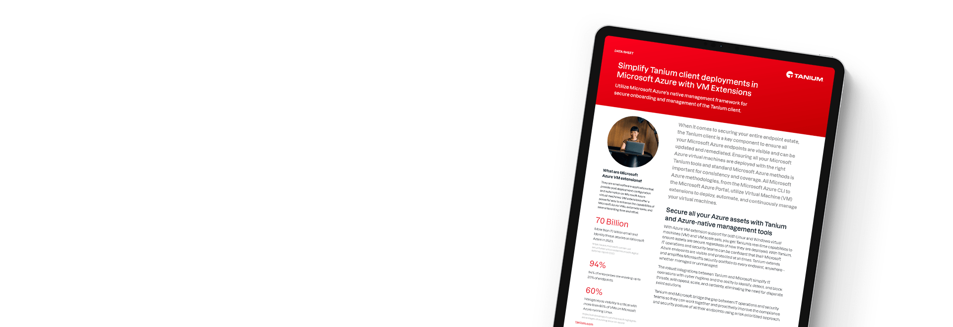Simplify Tanium client deployments in Microsoft Azure with VM Extensions datasheet on tablet