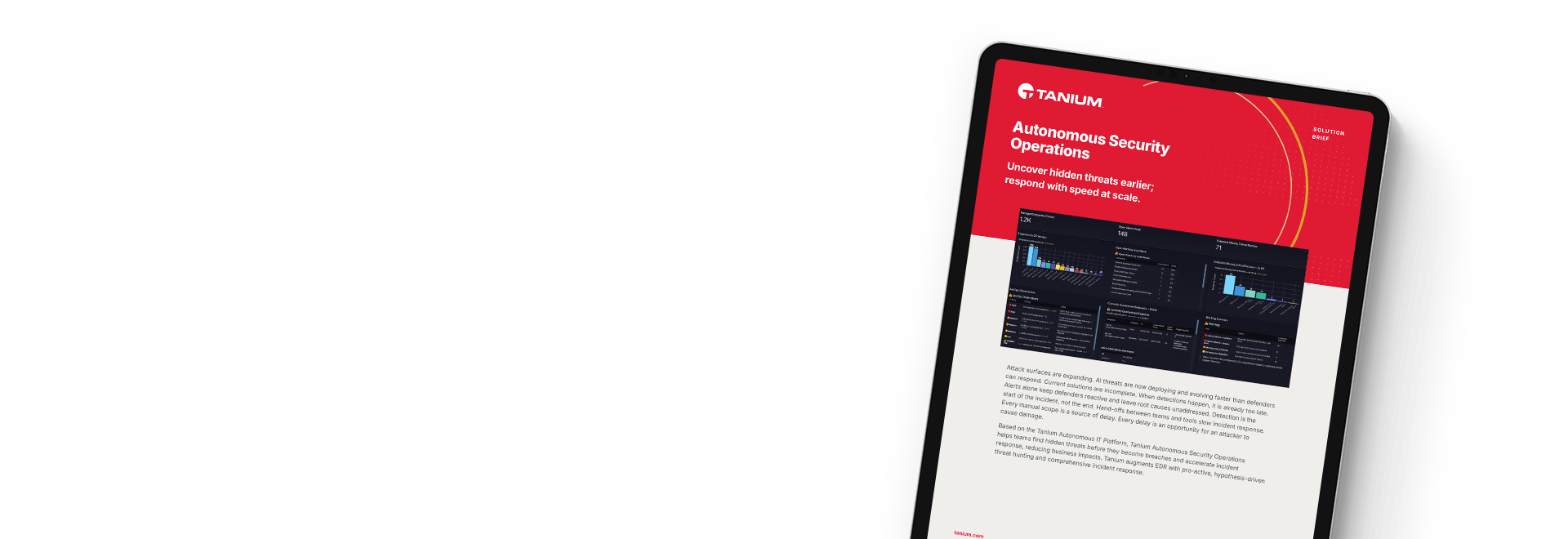 Tableta que muestra el resumen de solución de operaciones de seguridad de Tanium con respuesta a amenazas